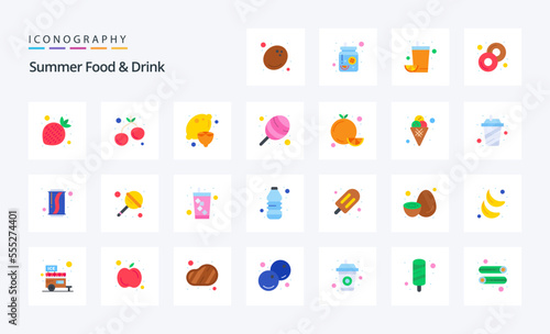 25 Summer Food Drink Flat color icon pack