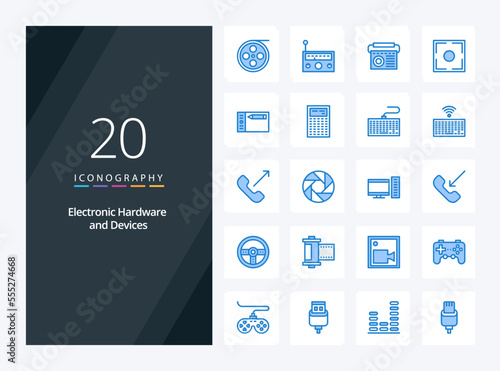 20 Devices Blue Color icon for presentation