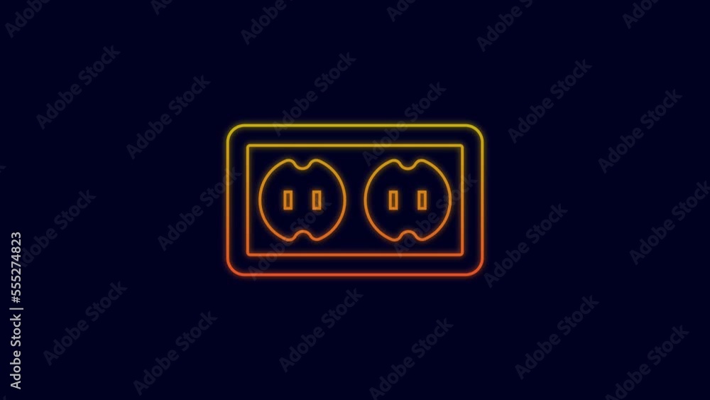 Glowing neon line Electrical outlet icon isolated on blue background. Power socket. Rosette symbol. 4K Video motion graphic animation Glowing neon line Electrical outlet icon isolated on blue background. Power socket. Rosette symbol. 4K Video motion graphic animation