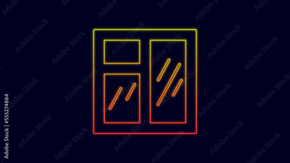 Glowing neon line Window in room icon isolated on blue background. 4K Video motion graphic animation Glowing neon line Window in room icon isolated on blue background. 4K Video motion graphic animation