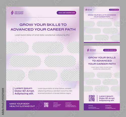 Advanced your career path Gradient Mesh Flyer, banner, social media square and story post template - 8 photo placeholder to share artwork