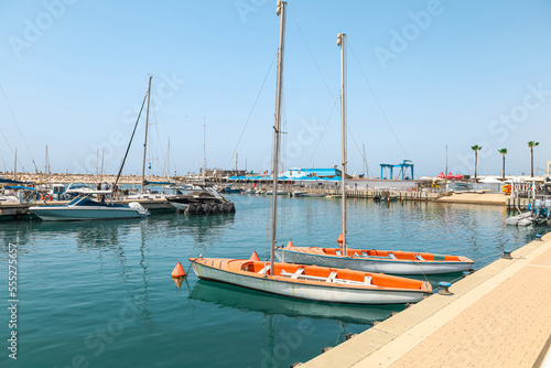 View of beautiful yachts at...