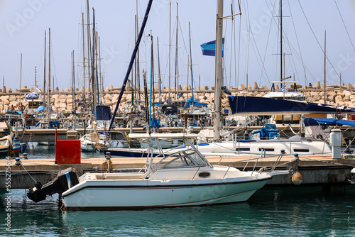 View of beautiful yachts at...