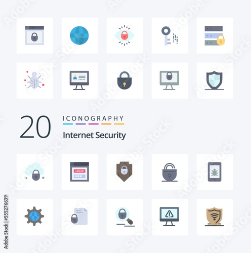 20 Internet Security Flat Color icon Pack like world bug security internet