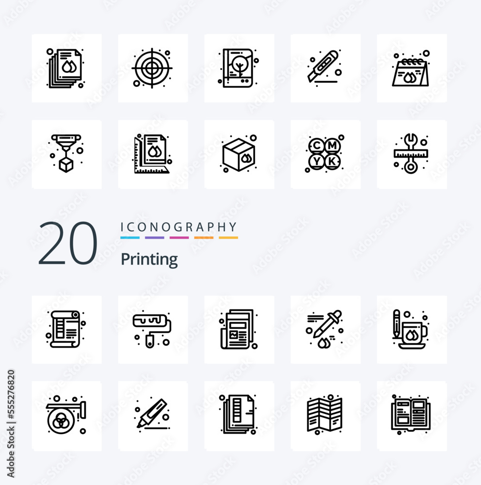 20 Printing Line icon Pack like drink coffee news eyedropper color