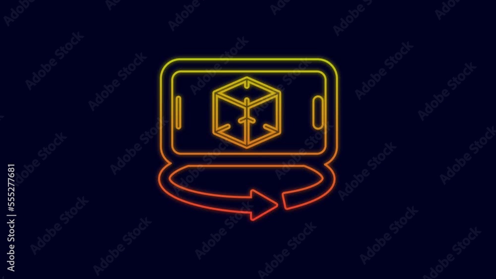 Glowing neon line 3d modeling icon isolated on blue background. Augmented reality or virtual reality. 4K Video motion graphic animation Glowing neon line 3d modeling icon isolated on blue background. Augmented reality or virtual reality. 4K Video motion graphic animation
