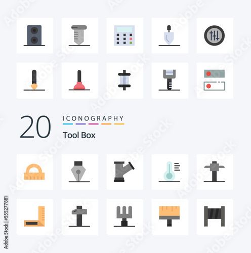 20 Tools Flat Color icon Pack like engineering carpenter tools pick tools