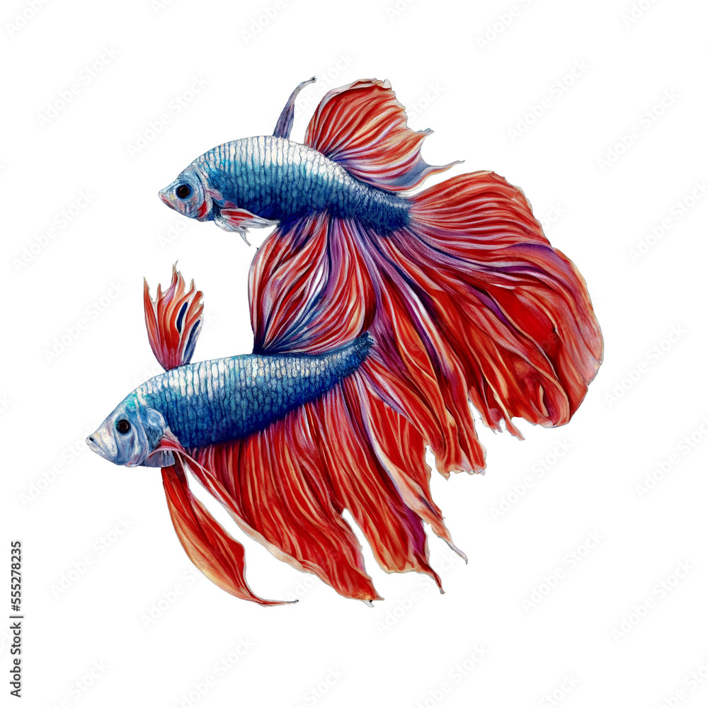 Fototapeta premium betta fish, Siamese fighting fish, watercolor isolated background