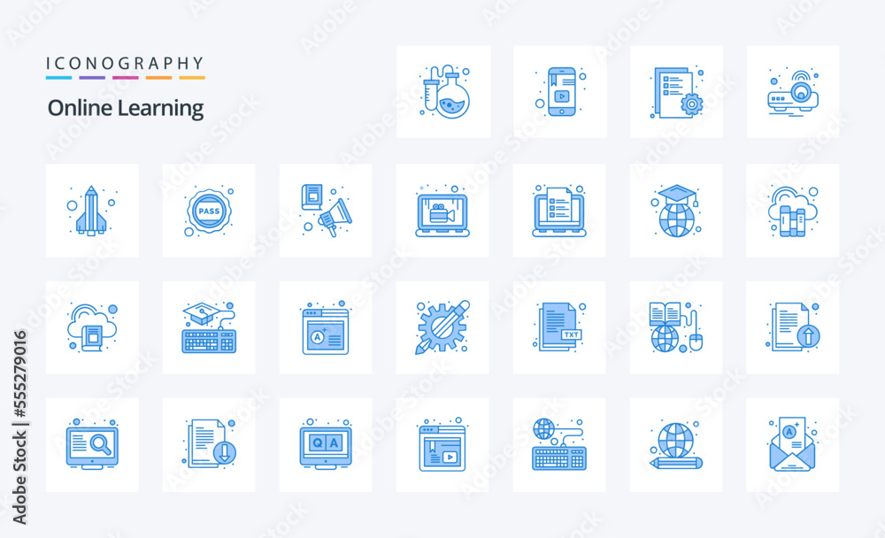 25 Online Learning Blue icon pack