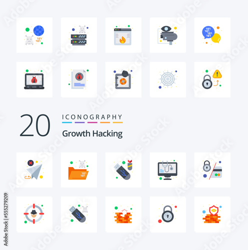 20 Hacking Flat Color icon Pack like atm software skull bug ddos photo