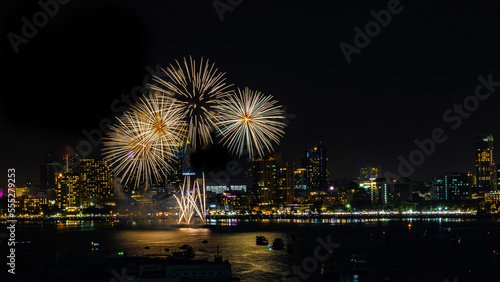 Abstract colored firework background light up the sky with dazzling display