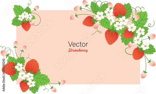 frame with flowers and strawberries