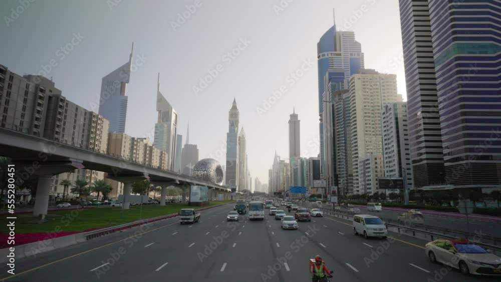 Traffic on Sheikh Zayed Road, in Dubai Traffic on Sheikh Zayed Road, in Dubai
