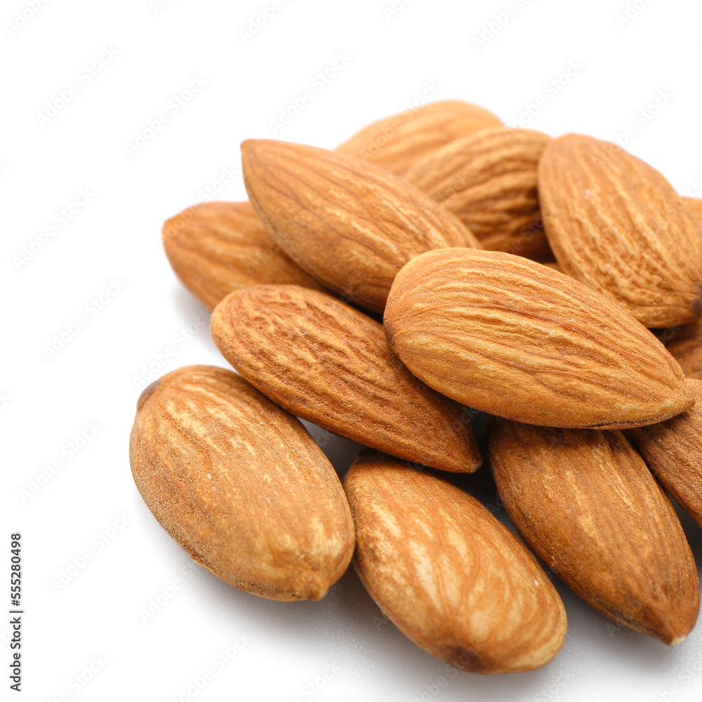 Pile of tasty almonds on white background Pile of tasty almonds on white background