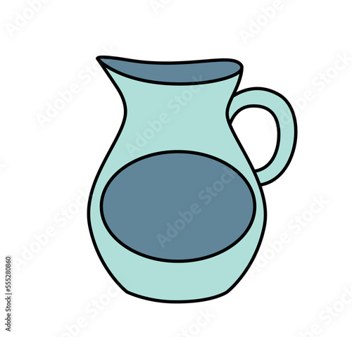 Simple icon of bakery. Colorful sticker with jug for milk, water or liquid. Kitchen utensils for pastry shop. Design element for websites. Cartoon flat vector illustration isolated on white background