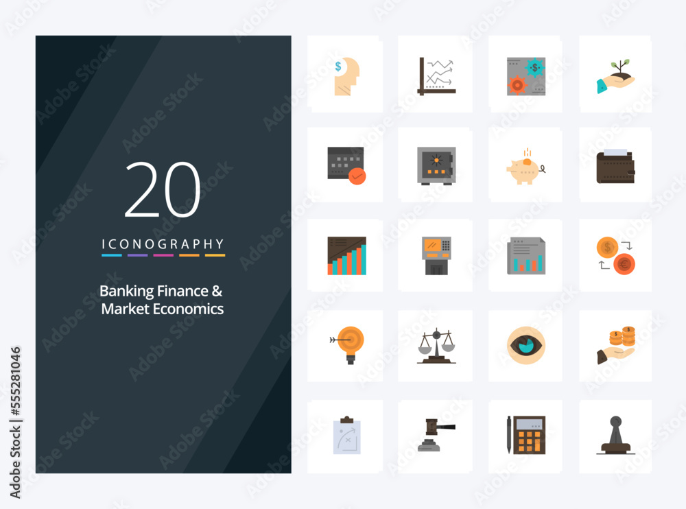 20 Banking Finance And Market Economics Flat Color icon for presentation