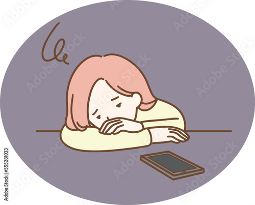 さみしそうにしている女性　シンプルイラスト