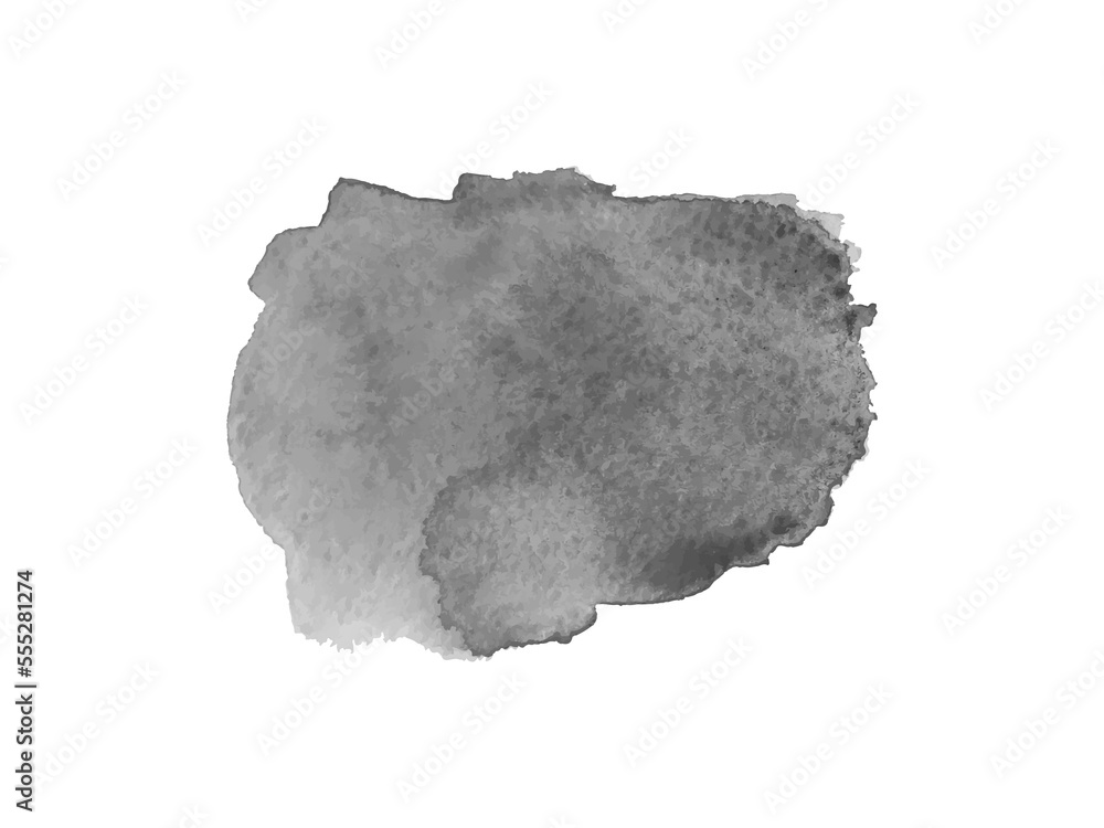 Gray watercolor spot on white. Hand drawn grey watercolor stain. Black and white illustration Gray watercolor spot on white. Hand drawn grey watercolor stain. Black and white illustration