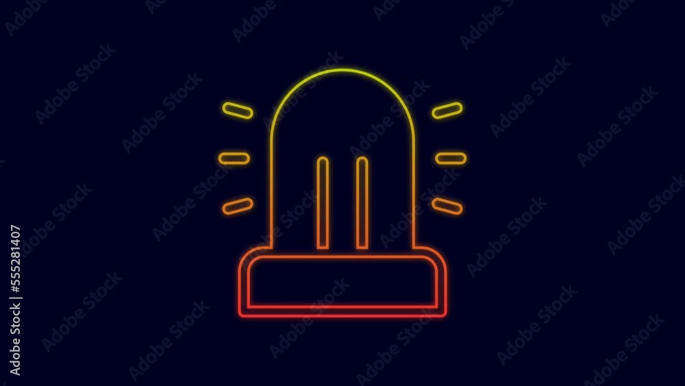 Glowing neon line Flasher siren icon isolated on blue background. Emergency flashing siren. 4K Video motion graphic animation Glowing neon line Flasher siren icon isolated on blue background. Emergency flashing siren. 4K Video motion graphic animation