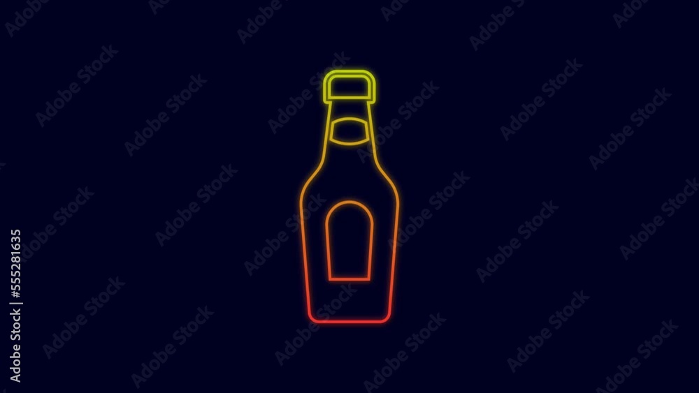 Glowing neon line Champagne bottle icon isolated on blue background. Merry Christmas and Happy New Year. 4K Video motion graphic animation Glowing neon line Champagne bottle icon isolated on blue background. Merry Christmas and Happy New Year. 4K Video motion graphic animation
