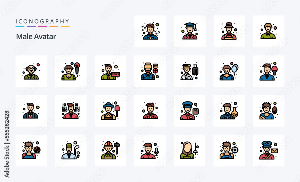 25 Male Avatar Line Filled Style icon pack