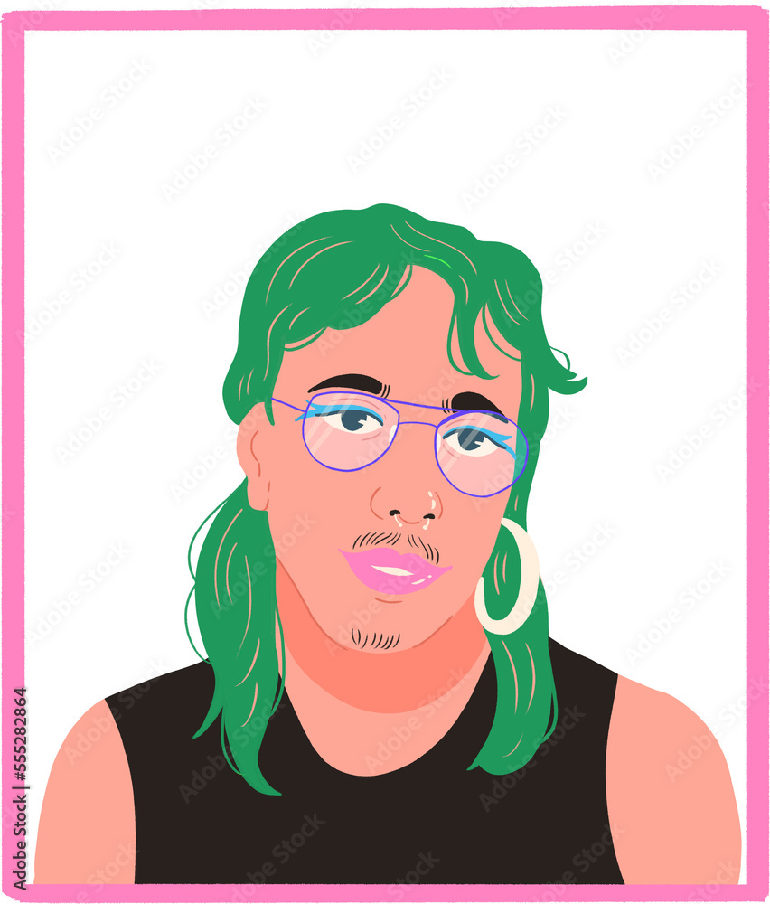 non binary portrait dyed hair glasses transparent background