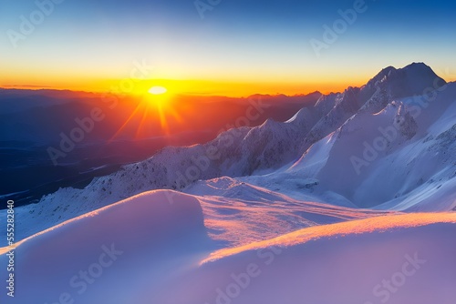 雪山の日の出