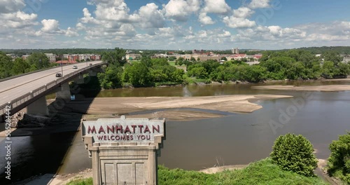 Aerial View Midwestern City Skyline Manhattan Kansas 4K UHD photo