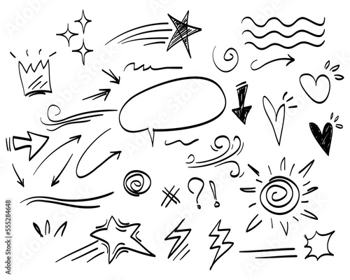 hand drawn set of abstract doodle elements. use for concept design. isolated on white background. vector illustration