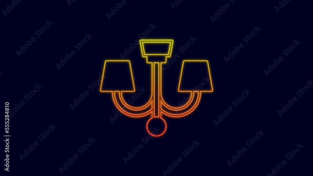 Glowing neon line Chandelier icon isolated on blue background. 4K Video motion graphic animation Glowing neon line Chandelier icon isolated on blue background. 4K Video motion graphic animation