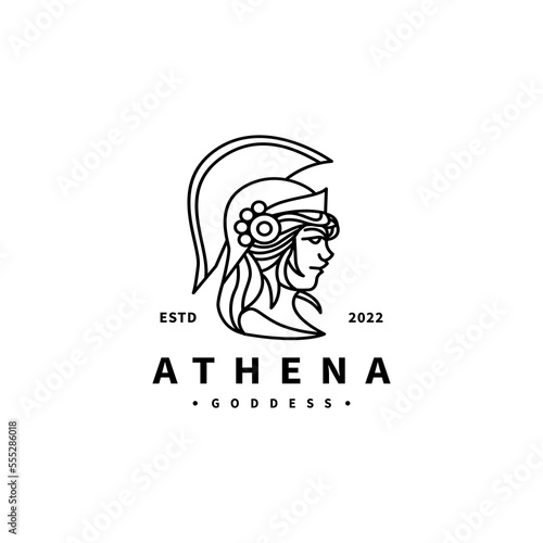 Fototapeta greek athena goddess vintage icon vector illustration with line art style logo d