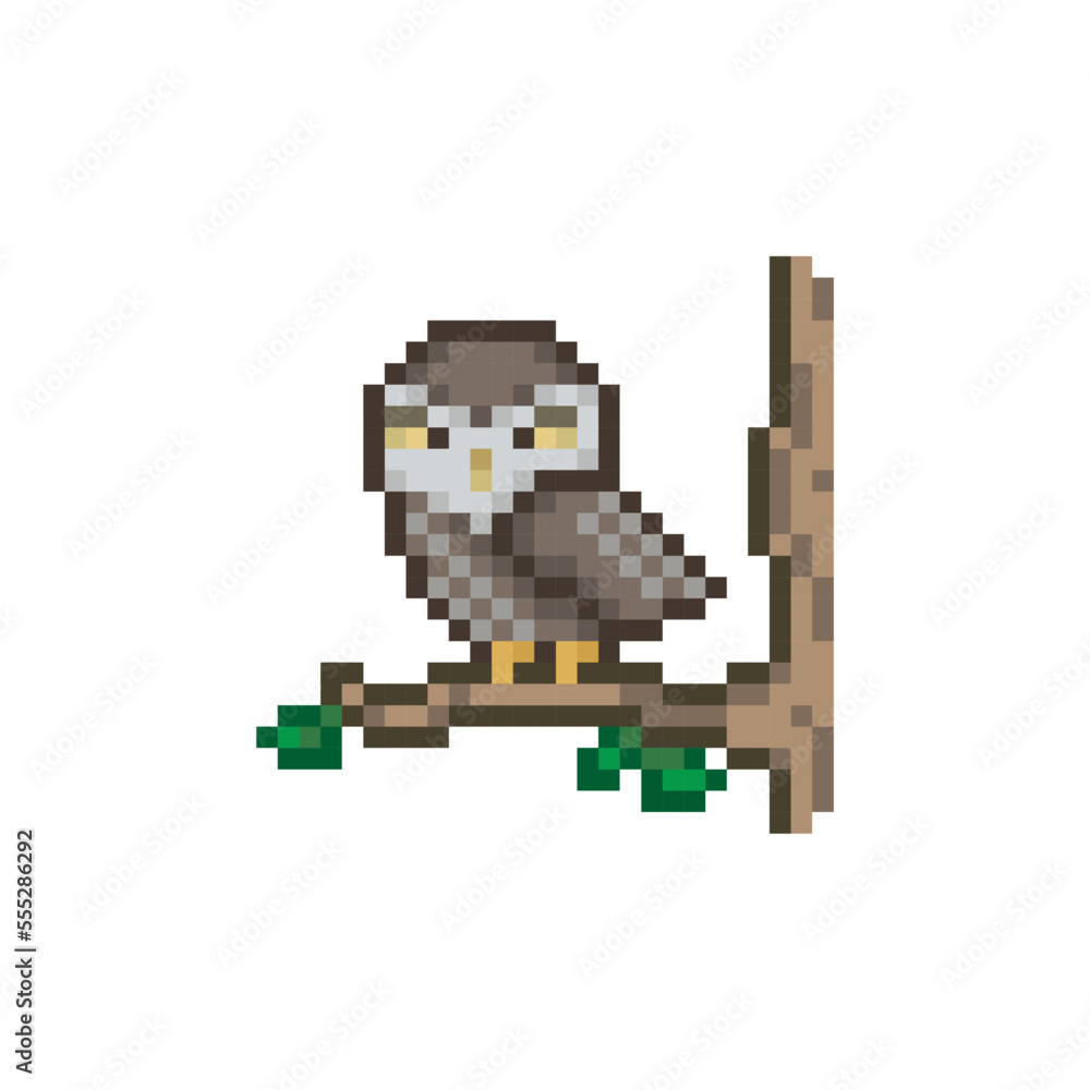Fototapeta premium owl on a tree branch, pixel art animal