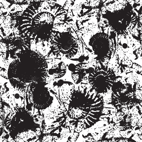 vector seamless pattern background with sea stone texture with imprints of shells of ancient ammonite shells. Suitable for wallpaper design, wrapping paper, fabric