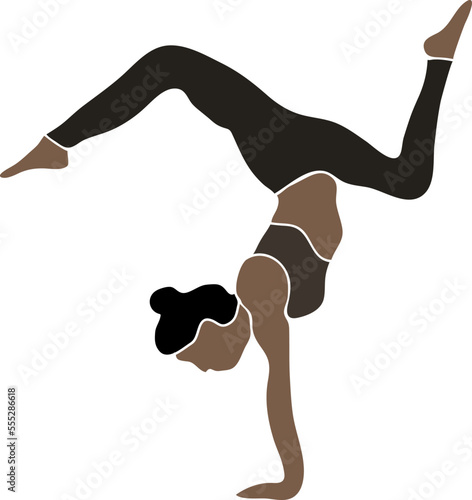 Silhouette of young cool attractive yogi woman practicing yoga concept, standing in Adho Mukha Vrksasana exercise vector design..eps