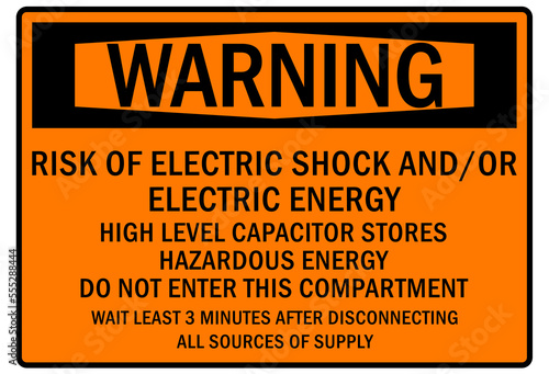 Electrical hazard sign and labels risk of electrical shock and electric energy