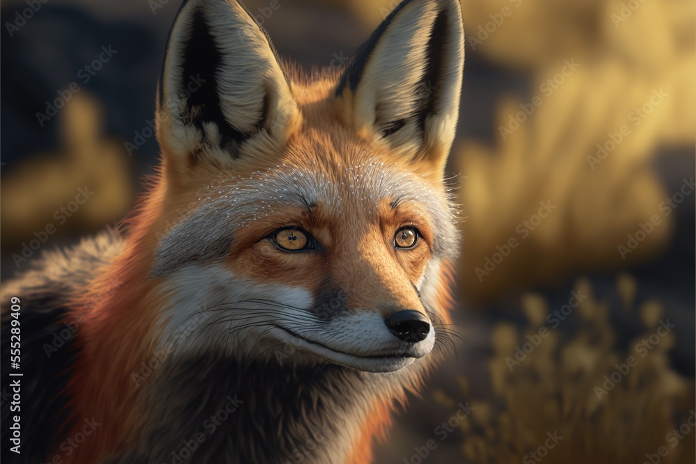 Beautiful fox in nature, wild animal portrait close up