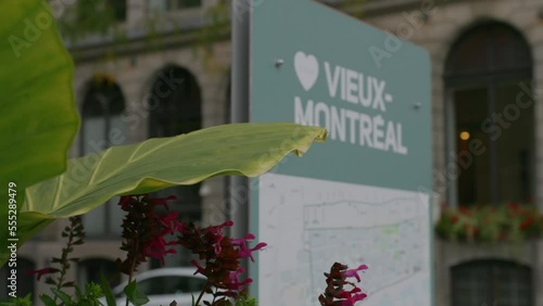 Display Board Map Of Vieux-Montreal Along The Street In Montreal, Canada. closeup photo