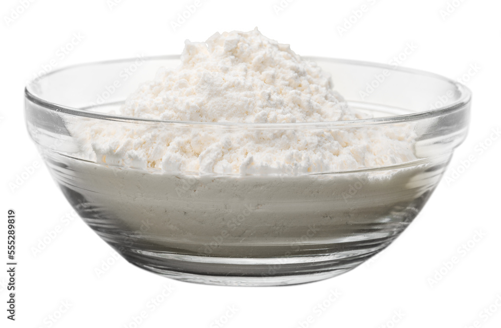 White flour pile in a glass bowl White flour pile in a glass bowl
