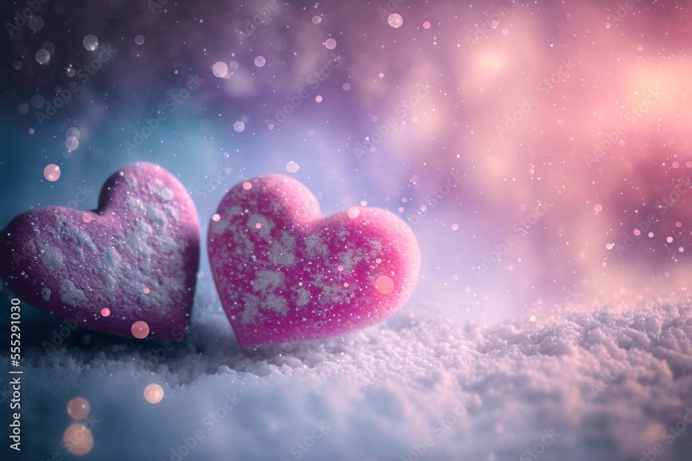 hearts in the snow background , valentine's day, love, Generative AI hearts in the snow background , valentine's day, love, Generative AI