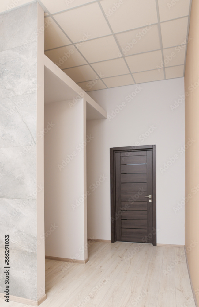 Fototapeta premium Empty office room with color walls and door. Interior design