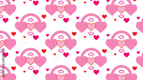 The vectors illustration seamless pattern of abstract romance valentine pink red love heart with earphone heart style backgrounds