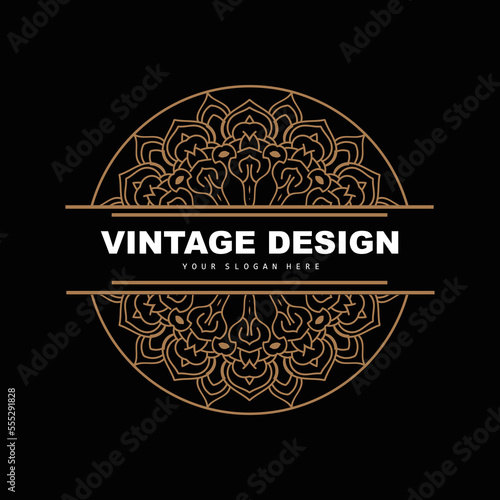 Retro Vintage Design, Luxurious Minimalist Vector Ornament Logo, With Mandala And Batik Style, Product Brand Illustration, Invitation, Banner, Fashion