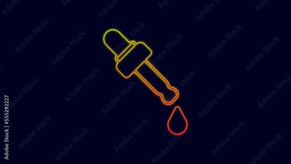 Glowing neon line Pipette with oil icon isolated on blue background. Organic aromatherapy essence. Skin care serum glass drop package. 4K Video motion graphic animation Glowing neon line Pipette with oil icon isolated on blue background. Organic aromatherapy essence. Skin care serum glass drop package. 4K Video motion graphic animation