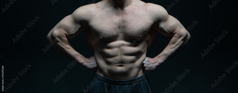 cropped view of muscular bodybuilder with abs in studio. strong bodybuilder has muscular torso cropped view of muscular bodybuilder with abs in studio. strong bodybuilder has muscular torso