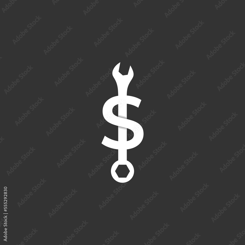wrench dollar logo, wrench combine with dollar logo. wrench letter S logo wrench dollar logo, wrench combine with dollar logo. wrench letter S logo