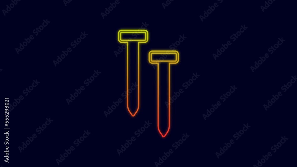 Glowing neon line Metallic nails icon isolated on blue background. 4K Video motion graphic animation Glowing neon line Metallic nails icon isolated on blue background. 4K Video motion graphic animation