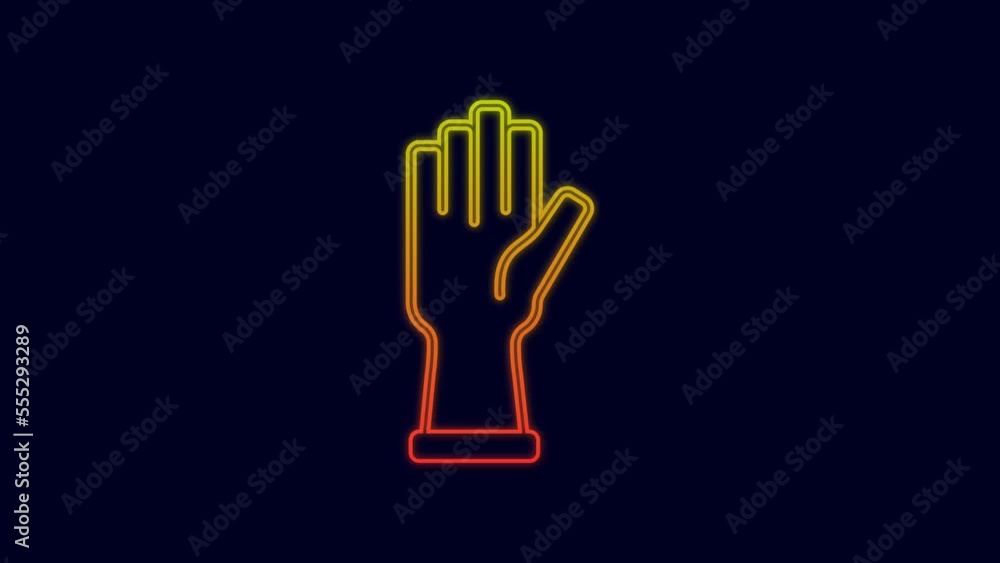 Glowing neon line Protective gloves icon isolated on blue background. 4K Video motion graphic animation Glowing neon line Protective gloves icon isolated on blue background. 4K Video motion graphic animation