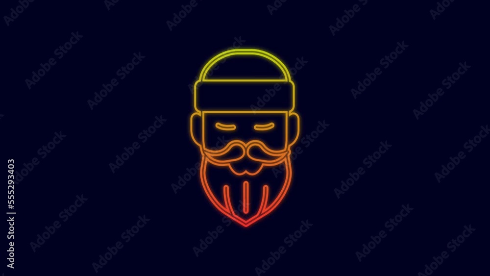 Glowing neon line Bearded lumberjack man icon isolated on blue background. 4K Video motion graphic animation Glowing neon line Bearded lumberjack man icon isolated on blue background. 4K Video motion graphic animation