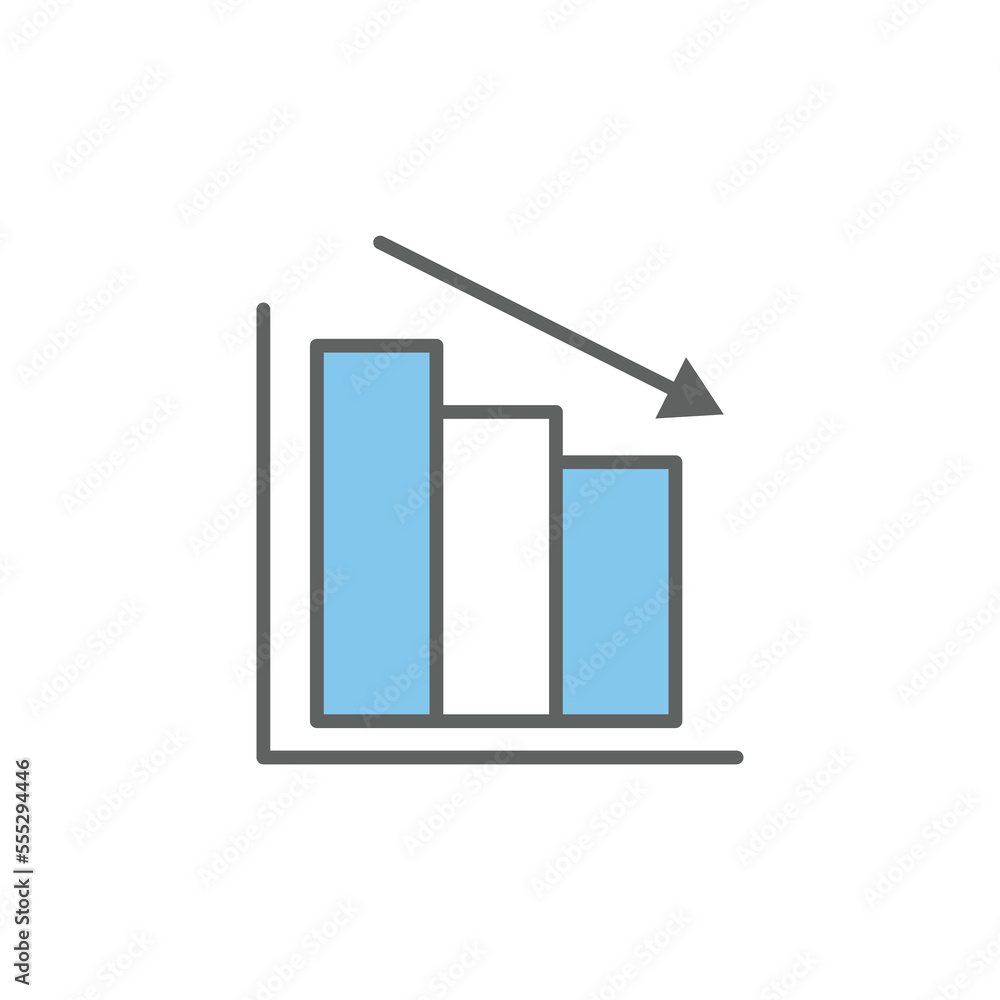Graph icon illustration with down arrow. Financial graph decline. Two tone icon style. suitable for apps, websites, mobile apps. icon related to finance. Simple vector design editable Graph icon illustration with down arrow. Financial graph decline. Two tone icon style. suitable for apps, websites, mobile apps. icon related to finance. Simple vector design editable