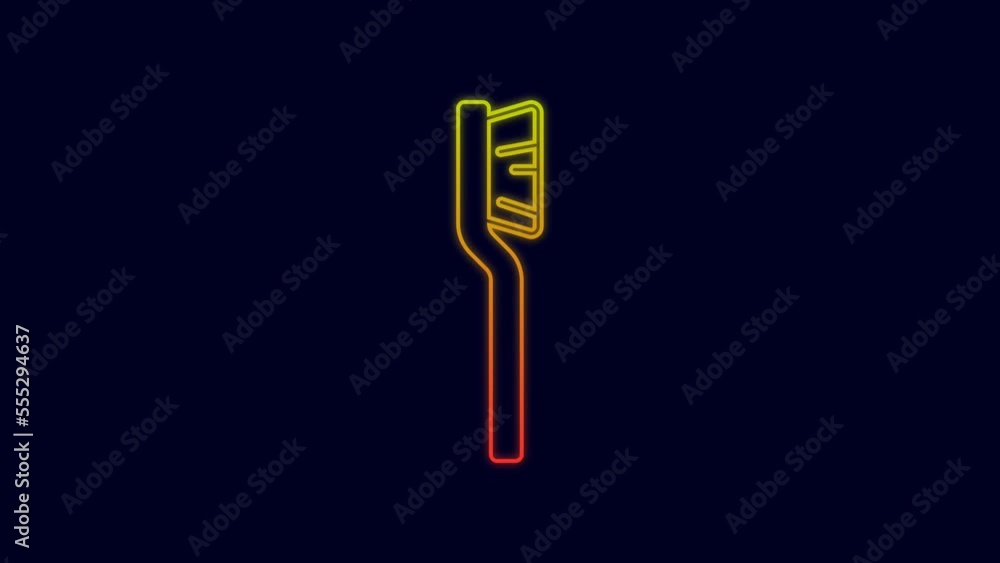 Glowing neon line Toothbrush icon isolated on blue background. 4K Video motion graphic animation Glowing neon line Toothbrush icon isolated on blue background. 4K Video motion graphic animation